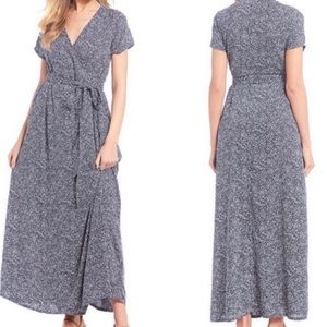 ROXY District Day Maxi Length Wrap Dress in Blue & White Dot L